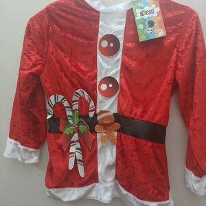 Kids Santa Costume with Candy Cane and Gingerbread Design